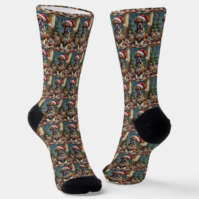 Calcetines Perro Boxer Tonto Enredado en Luces de Navidad (Angular)