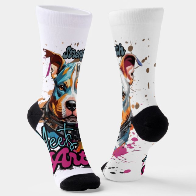 Calcetines Perro de arte pop con estampado azul naranja (Angular)