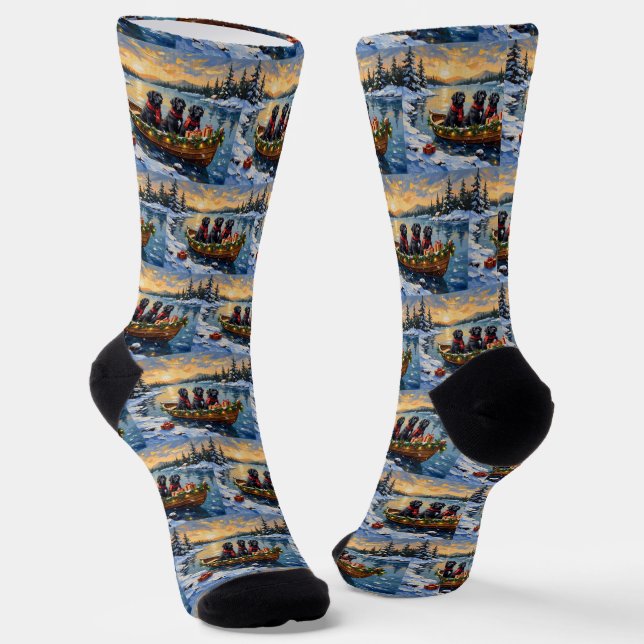 Calcetines Perro de Terranova Navidad Barco Fiesta (Angular)