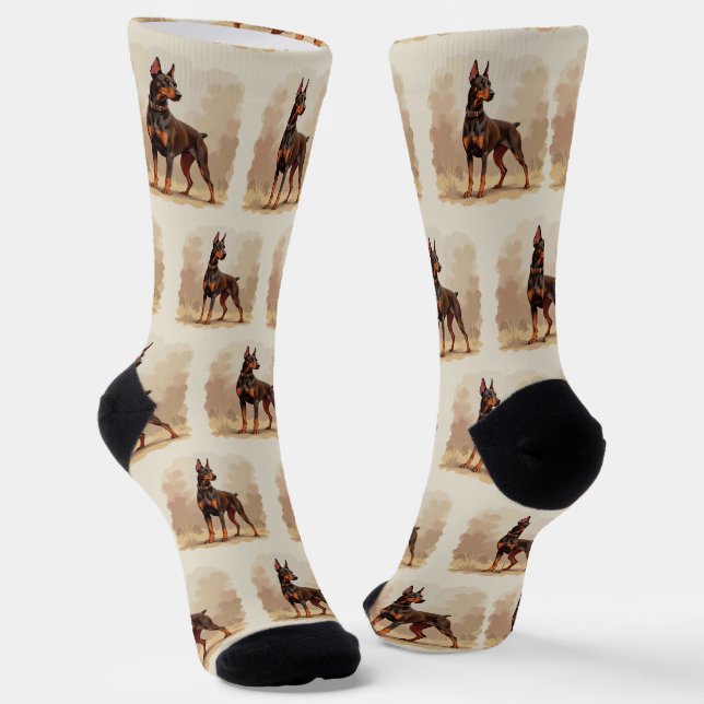 Calcetines Perro Doberman Pinscher Marrón Óxido Rojo (Angular)