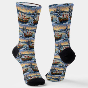 Calcetines Perro Eskimo Americano Blanco Navidad Barco Fiesta