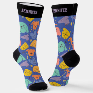 Calcetines Perro lindo Cara Patrón Doodle Perro Retro Perro P