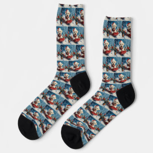 Calcetines Perro maltés en trineo Deja que nieve Navidad