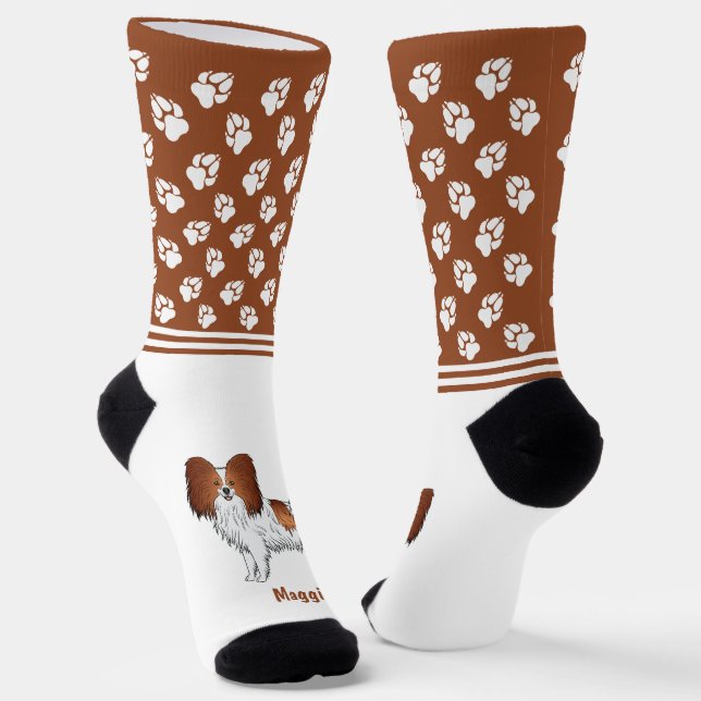 Calcetines Perro Papilón Rojo Y Blanco Con Nombre Y Pasta (Angular)