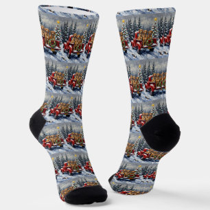 Calcetines Perro Pastor de Anatolia Camión Rojo de Navidad Fi