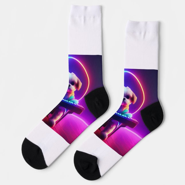 Calcetines perro shih tzu tocando piano (Izquierda)