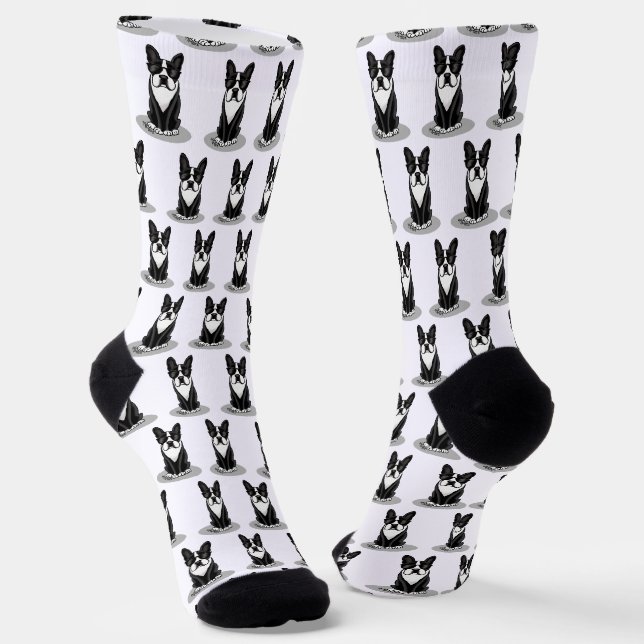 Calcetines Perro Terrier de Boston (negro) con gafas de sol (Angular)