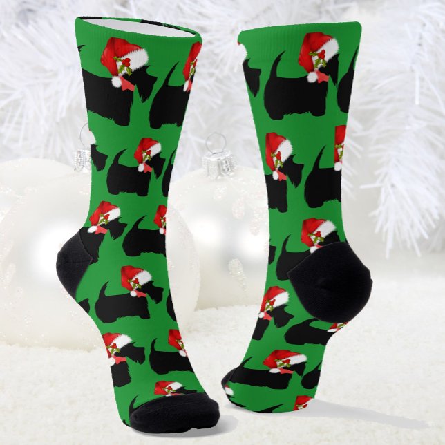 Calcetines Perros escoceses en Navidades de Novedad Santa Hat (Subido por el creador)