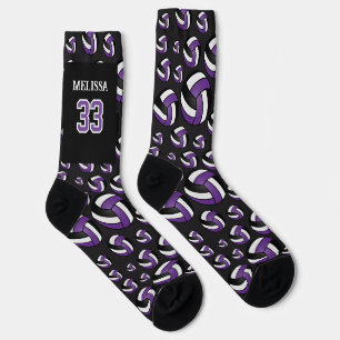 Calcetines Personaliza Voleibol Morado, Negro y Blanco 