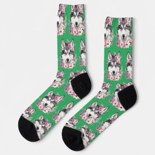 Calcetines Personalizado acuarela Cute perro floral foto mar