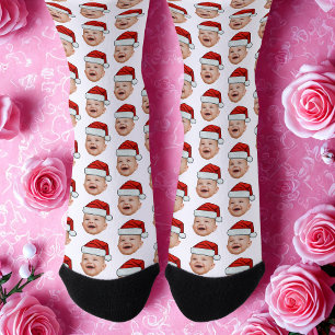 Calcetines Personalizado Baby Face Foto Santa Hat Navidades