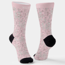 Calcetines Personalizado Bebé Rosa Flor Blanca Floral Rosa