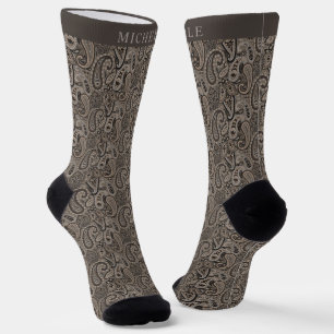 Calcetines Personalizado Beige Tan Brown Gray Paisley Pattern