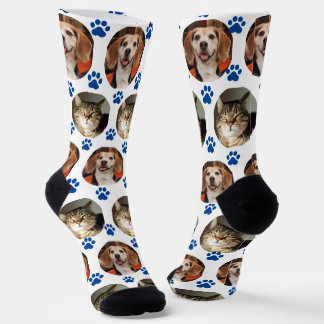 Calcetines Personalizado Blanco 2 Mascota Foto Pinturas azule