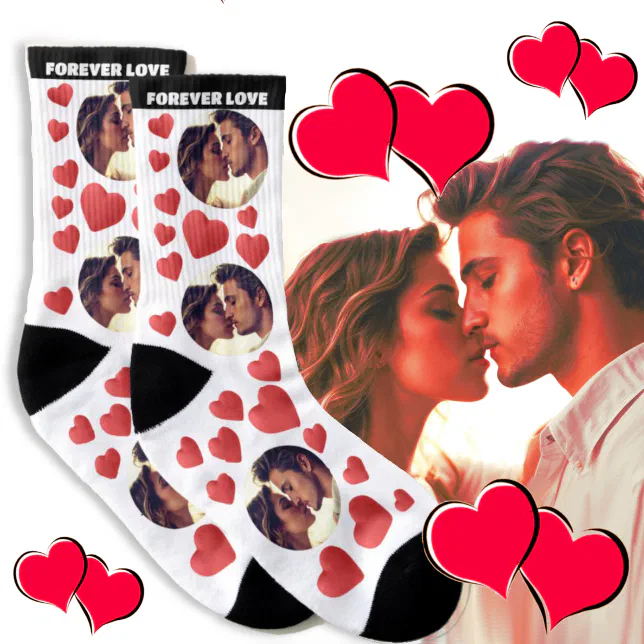 Calcetines personalizados con foto, calcetines personalizados para pareja,  calcetines divertidos con cara de corazón