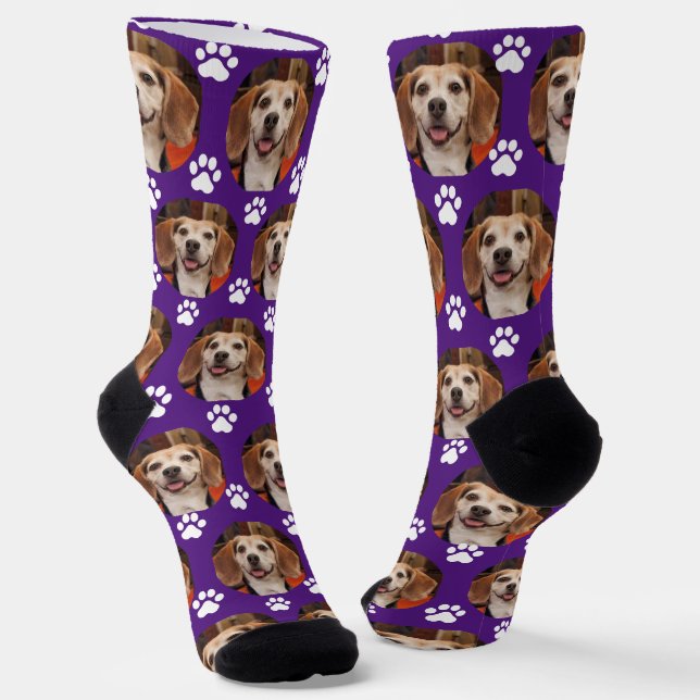 Calcetines Personalizado de fotos y pinturas de Mascota púrpu (Angular)