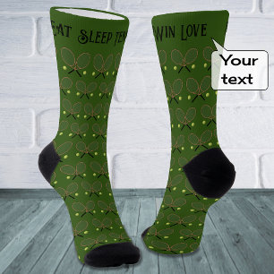 Calcetines Personalizado de tenis patrón de texto verde