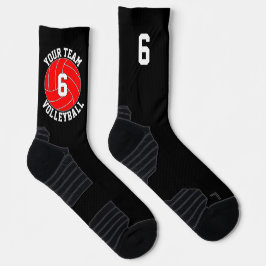 Calcetines Personalizado de Voleibol Rojo Nombre de equipo y 