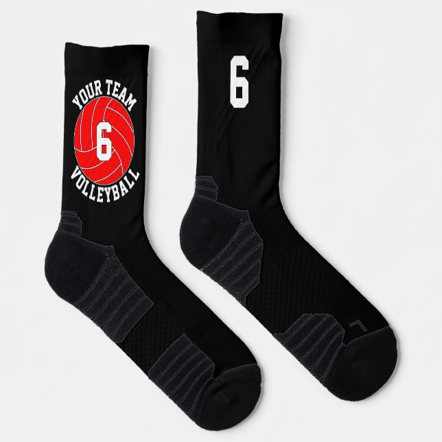 Calcetines Personalizado de Voleibol Rojo Nombre de equipo y  (Derecha)
