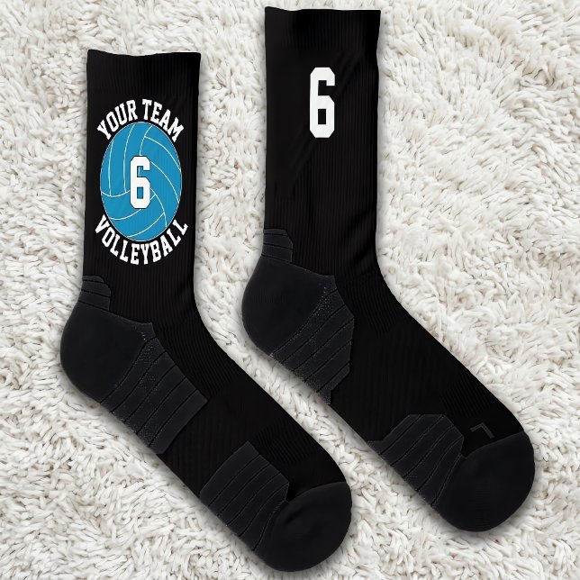 Calcetines Personalizado de voleibol verde azulado Nombre de  (Custom volleyball socks for volleyball players and teams with teal team colors.)