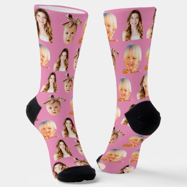 Calcetines Personalizado divertida mamá de 3 niños foto rosad (Angular)