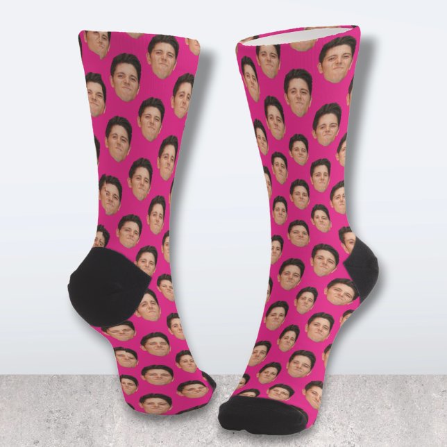 Calcetines Personalizado Face Photo Hot Pink Crew Socks (Subido por el creador)