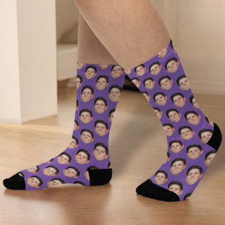 Calcetines Personalizado Face Photo Purple Crew Socks