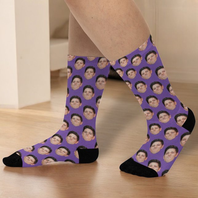 Calcetines Personalizado Face Photo Purple Crew Socks (Subido por el creador)