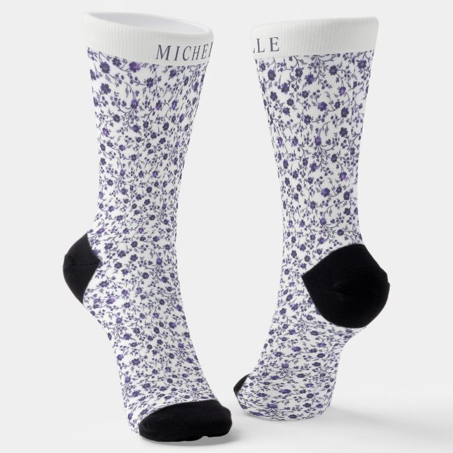 Calcetines Personalizado Floral Blanco Luz morada oscura Viol (Angular)