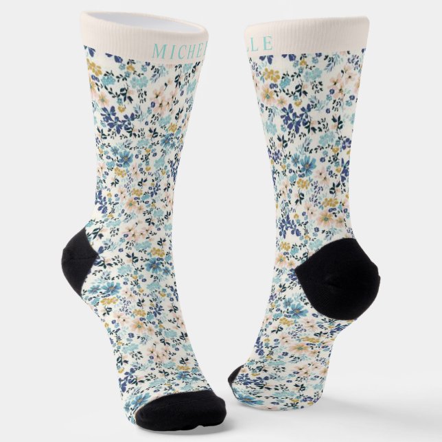 Calcetines Personalizado Flores blancas rosadas Patrón floral (Angular)