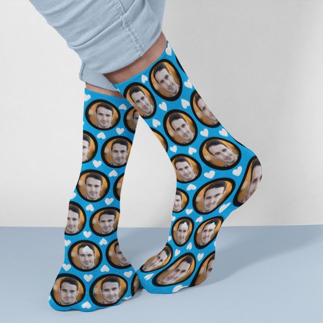 Calcetines Personalizado Foto de novio | Novia Corazón Azul (Subido por el creador)