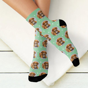 Calcetines Personalizado Fotografía de perro Mint Green Paw P