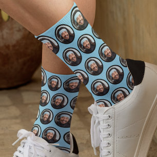 Calcetines Personalizado Funny Face Photo Blue