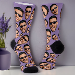 Calcetines Personalizado Funny Face Photo Print Socke Lavende