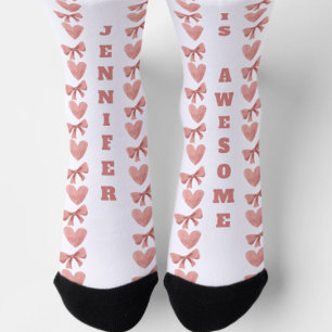 Calcetines Personalizado Galentine Valentine Hearts and Bows