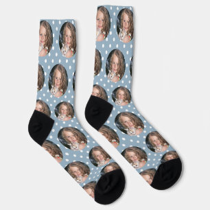 Calcetines Personalizado Girlfriend Photo Dusty Blue Polka Do
