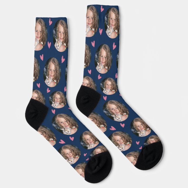 Calcetines Personalizado Girlfriend Photo Navy Blue Love (Derecha)
