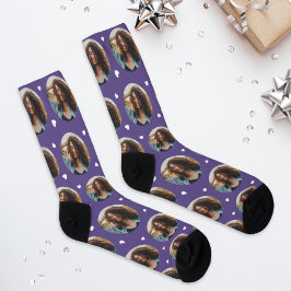 Calcetines Personalizado Girlfriend Photo Purple Love