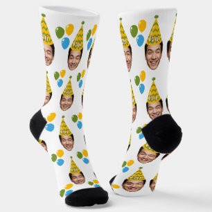 Calcetines Personalizado gracioso Cara de cumpleaños con Gorr