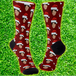 Calcetines Personalizado gracioso de cara Foto de Santa Claus