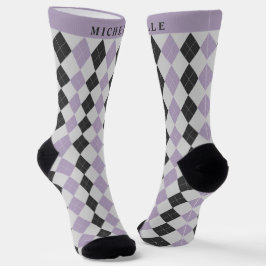 Calcetines Personalizado Lavanda suave Purple Black Argyle