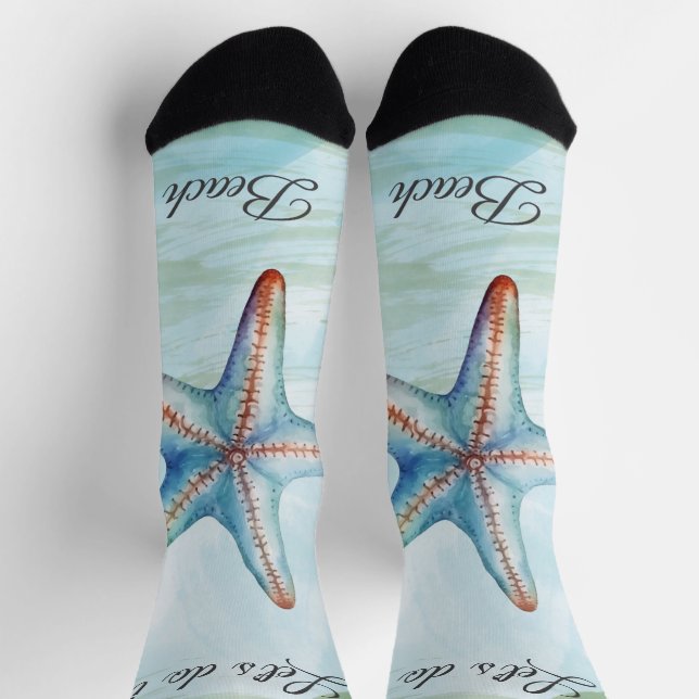 Calcetines Personalizado lindo starfish Watercolor azul sky s (Arriba)
