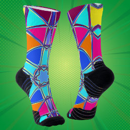 Calcetines Personalizado Mandala azul amarillo rosa y Naranja