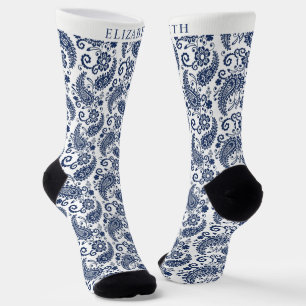 Calcetines Personalizado mientras y patrón azul Paisley de la