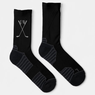 Calcetines Personalizado Monograma Black Golf Theme Socks