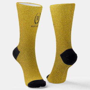 Calcetines Personalizado Monograma Negro y Dorado con Brillo 