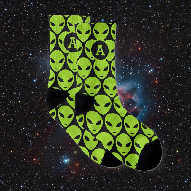 Calcetines Personalizado monograma regalo divertido de impres (green alien socks)