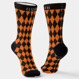 Calcetines Personalizado Naranja brillante Patrón Argyle negr