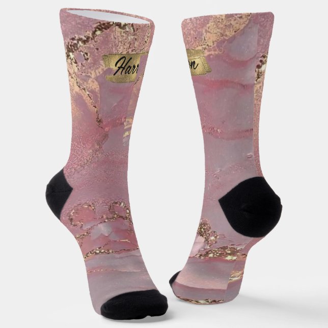 Calcetines Personalizado Oro rosa Purpurina de diamantes blan (Angular)