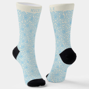 Calcetines Personalizado Pastel Azul Crema Verde Azul Patrón 